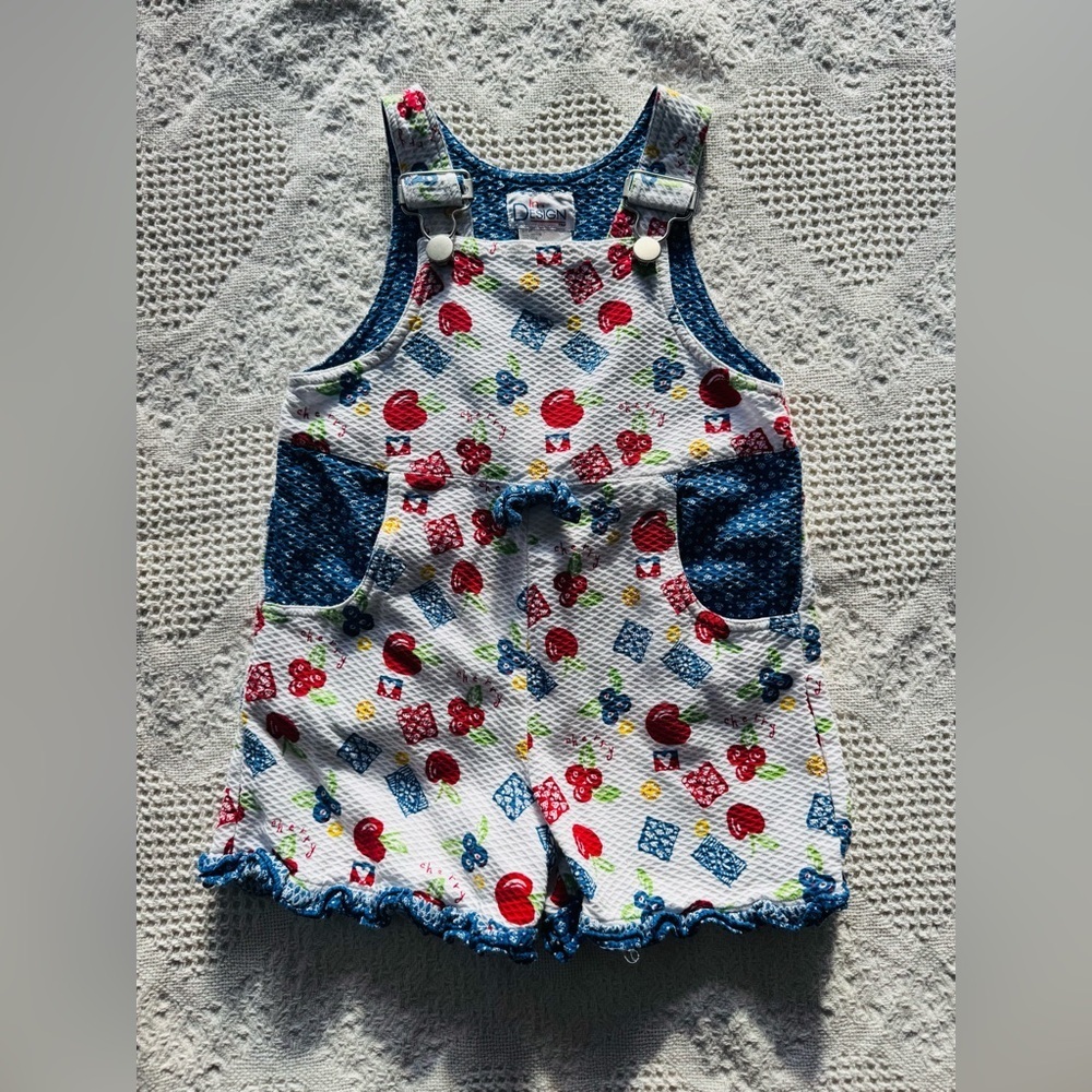 Vintage Fruit Waffle Knit Overalls 4T Cotton